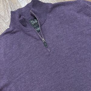 Jos A Bank Sweater 100% Merino Wool Quarter Zip Mock Neck Pullover Purple Large